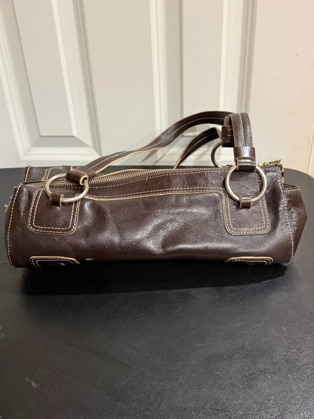 Kenneth Cole Chocolate Brown Leather Shoulder Bag